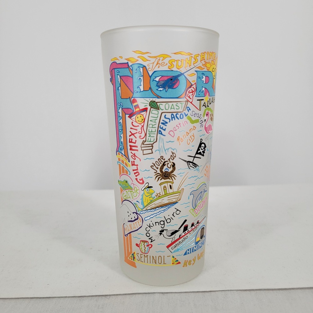 Catstudio Florida State Frosted Glass Tumbler‎ Souvenir Highball Map Glass
